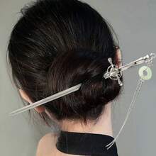 1 chiếc kẹp tóc hình kiếm bạc dành cho nữ, mặt dây chuyền ngọc bích, kiểu dáng tối giản thanh lịch, thích hợp cho lễ hội, tiệc tùng. - Bạc - Xem 1