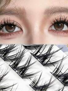 10 Pairs Glue-Free Fluffy Big Wave 3-Segment False Eyelashes, Voluminous 3D Messy Fluffy Fiber Western Charm False Eyelashes, Suitable For Beginners Daily And Party Wear - View 1
