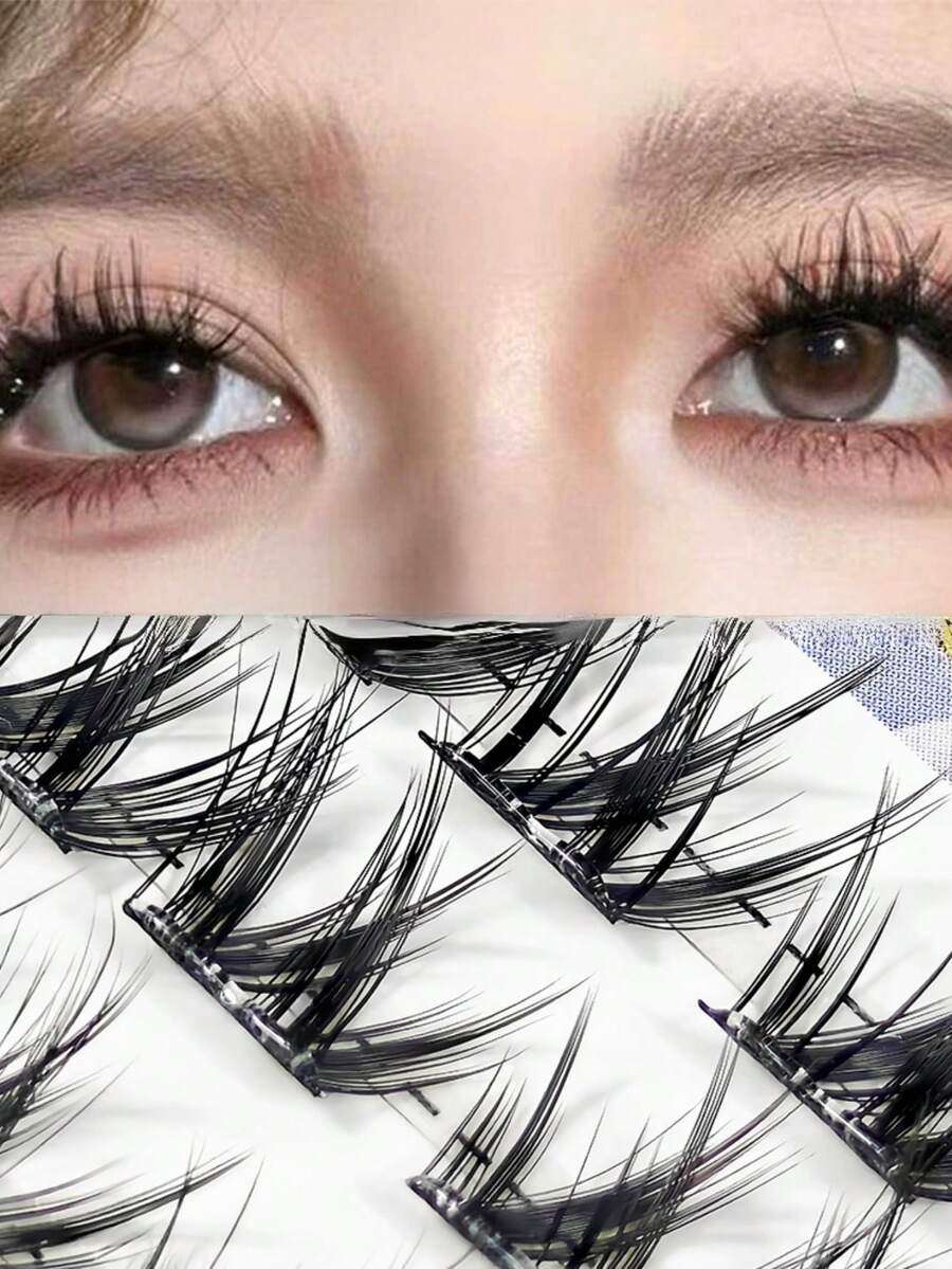 10 Pairs Glue-Free Fluffy Big Wave 3-Segment False Eyelashes, Voluminous 3D Messy Fluffy Fiber Western Charm False Eyelashes, Suitable For Beginners Daily And Party Wear - View 1