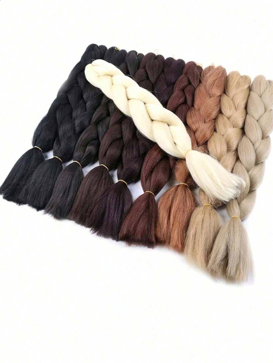 24 Inch Ombre & Solid Color Large Synthetic Braiding Hair Bundles, Heat-Resistant Fiber Crochet Box Braids, Suitable For African Hair Braiding DIY - Black - View 1