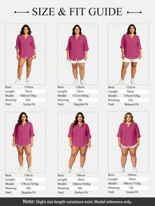 Camisa de botones delantera de unicolor para mujer de talla grande, primavera - Rosa Fucsia - Ver 6