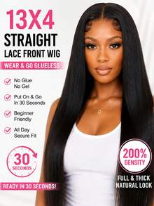 GLM 13x4 HD Lace Straight Wig Glueless Wear & Go Pre-Plucked Hairline 200% Density Natural Black - Natural Black - View 1