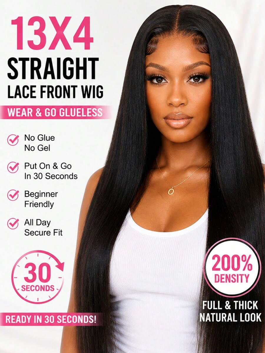 GLM 13x4 HD Lace Straight Wig Glueless Wear & Go Pre-Plucked Hairline 200% Density Natural Black - Natural Black - View 1