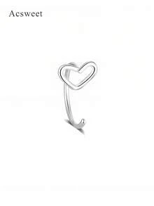 2pcs/1pc Heart-Shaped Gold & Silver Fake Nose Ring Set, Minimalist Daily Wear, Faux Piercing Nose Jewelry, Hypoallergenic, For Women - Multicolor - View 6