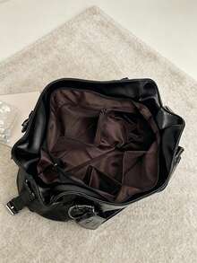Fashionable Textured Large Capacity Tote Bag, Commuter Shoulder Crossbody Women's Bag, Suitable For Outings, Shopping, Travel, Commuting - Black - View 10