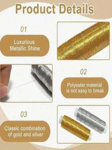 200 Yards Luxury Gold & Silver Metallic Thread Shiny & Glossy Suitable For Embroidery DIY Sewing And Quilting Crafts - A - View 6