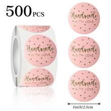 TYFYO 500Pcs 1Inch Pink Handmade Stickers Gift Label Cake Sticker Baking Decoration Sticker Handmade With Love Thank You Stickers - Multicolor - View 3