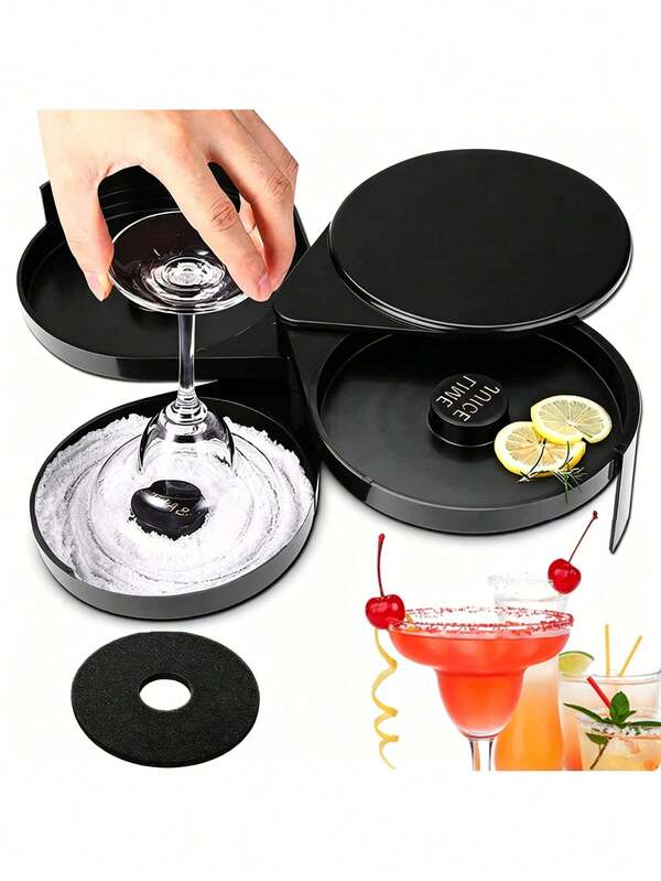 Juego de borde de sal para margaritas, juego de borde de bar de tres niveles con esponja, platillo para barman, para contener jugo de lima, sal y azúcar, para cócteles