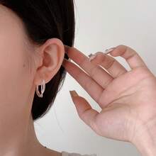 Pendientes redondos minimalistas de plata de ley S925 YWB-A1377 - Plateado - Ver 6