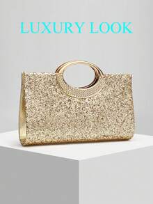 Fashion Sparkling Crystal Rhinestone Clutch Purse, Luxury Shiny Rhinestone Evening Handbag For Prom, Party, Ball, Birthday Celebration, Bridal Clutch, - 金色 - 查看 10