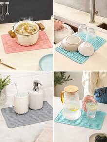 1pc Silicone Drain Mat, 30*20cm Flexible Non-Slip Kitchen Countertop Drying Mat, Multi-Functional Sink Mat Drip Rack, Suitable For Cups, Bowls, Plates, Utensils, Coffee Station Kitchen Accessories And Summer Home Essentials. - View 10