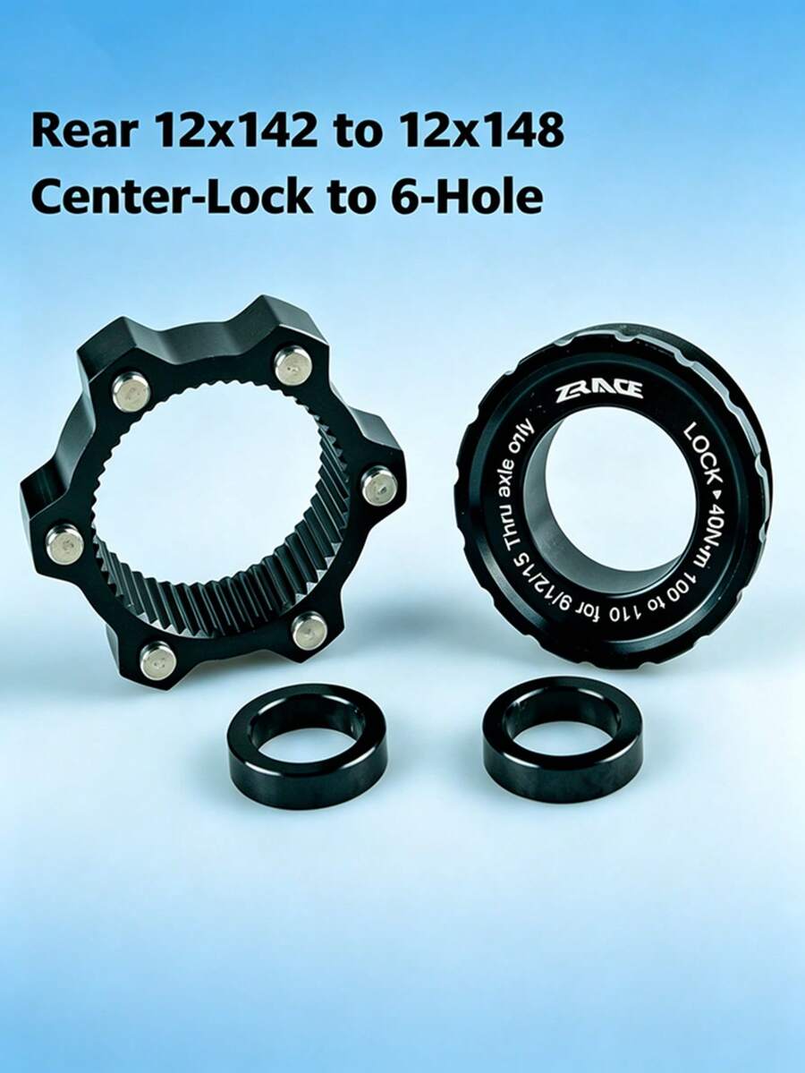 ZRACE Center Lock Hub Boost Adapter,Center-Lock For 6-Hole, 15x100 To 15x110, 12x142 To 12x148 - Black - View 1