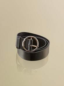 NobleVue 1pc Casual Black Leather Round Buckle Women Belt Girdle For Daily Life Summer, School Fall, Autumn, Halloween - Black - View 2