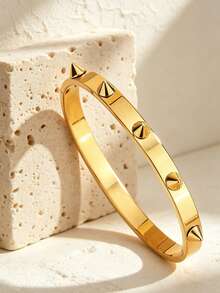 VceTd 2PCS Fashion Style Rivet Decorated Combined Design Glass Inlaid Stainless Steel Women's Bracelets, Suitable For Women's Fashion Outings, Vacations Or Party Gatherings - Yellow Gold - View 7