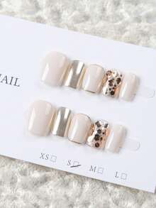 10 miếng móng tay giả dán ngắn hình oval làm thủ công, móng acrylic màu trắng sữa & vàng champagne, phong cách nhẹ nhàng sang trọng, trang trí lá vàng kim tuyến, phối màu tối giản, có thể tái sử dụng, phù hợp cho hàng ngày, tiệc tùng & lễ hội, mọi mùa, dòng nail art vàng bán chạy - Vàng - Xem 5