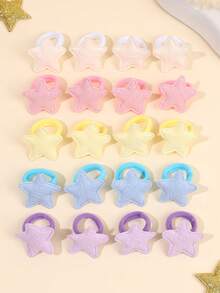 20入馬卡龍星星髮圈 女童可愛星星髮帶彈性馬尾髮圈 甜美星星橡皮筋 日常頭飾嬰幼兒髮飾 - 彩色 - 查看 1