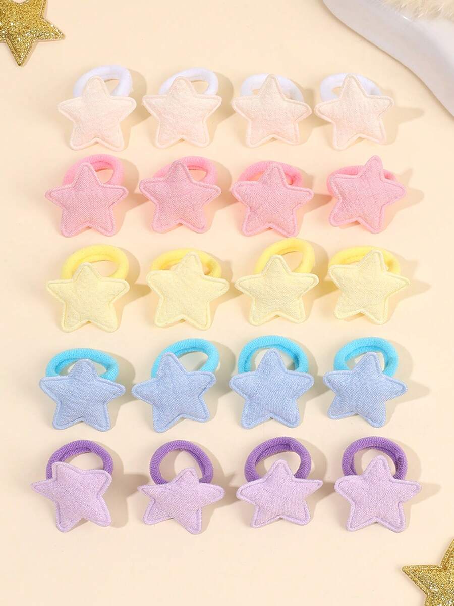 20入馬卡龍星星髮圈 女童可愛星星髮帶彈性馬尾髮圈 甜美星星橡皮筋 日常頭飾嬰幼兒髮飾 - 彩色 - 查看 1