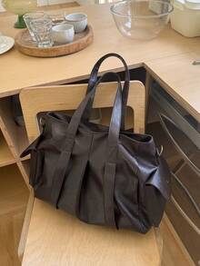 2024 Spring/Summer New Large Capacity Vintage Briefcase Women's Unique Design Shoulder Crossbody Bag - Coffee - View 6
