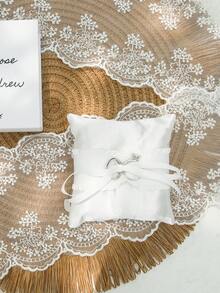 1pc Personalized Name & Date Ring Pillow With Box, Customized Elegant White Ring Box, Customized Pleated Wedding Ring Pillow With Bow, Elegant Tulle Pleats, Suitable For Engagement, Proposal, Anniversary Ceremony And Gifts - White - View 5