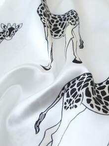 Women's 2pcs Pajama Set, Stylish Giraffe Animal Print, Silky Homewear & Outerwear, Short Sleeve Button Lapel Top & Shorts For Spring Summer - White - View 7