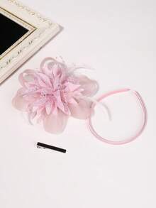 1 pièce Accessoire de tête élégant pour femme - Pince à cheveux style 1950s/60s avec ruban en maille florale, fascinateur décoratif vintage convenant pour les goûters élégants, le Kentucky Derby, les mariages et autres occasions formelles, bandeau pour cheveux - Vieux Rose - Voir 8