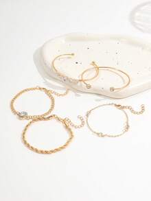 5PCS Ins Style Fashion Vintage Twisted Chain Rhinestone Bracelet Gold Plated Faux Gemstone Bracelet Bangle Set For Women - Gold - View 2