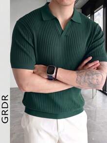 GRDR Men's Solid Color Short Sleeve Casual Knit Top - Dark Green - View 3