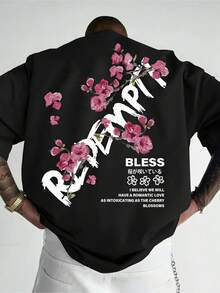 Camiseta de manga corta con estampado colorido, cuello redondo y hombros caídos para hombre de talla, suave y transpirable, adecuada para uso diario casual y deportivo, talla gr - Blanco - Ver 5