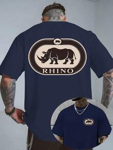 Con Rhino Power, una camiseta de manga corta y cuello redondo con estampado a doble cara, adecuada para la comodidad casual masculina y el uso diario en el trayecto al trabajo, hecha de tela - Blanco - Ver 7