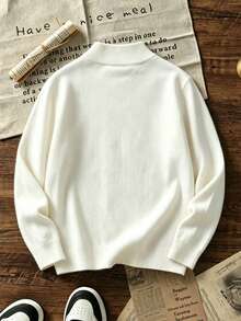 Girls Mock Neck Solid Knit Sweater, Cozy Long Sleeve Pullover For Fall Winter - White - View 4