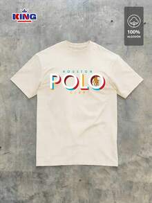 Original HPC POLO T-Shirt With Round Neck And Short Sleeves – Themed Graphic Design "HPC: Retro Typography Houston" – 100% Cotton - 米色 - 查看 2