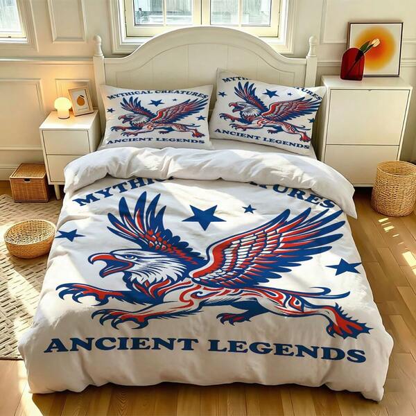 Independence Day Bald Eagle Pattern 3-Piece Printed Duvet Cover Set (1 Duvet Cover + 2 Pillowcases, No Inserts), Soft And Skin-Friendly, Suitable For All Seasons. Extra Large Double Size, Boys, Girls, Adults, Suitable For Hotels, Bedrooms, Rooms, Dorms, Etc. Zipper Closure, Machine Washable, Also Suitable As A Gift.