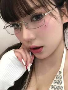 1件裝HD透明鏡片銀色/金色鏡框眼鏡，金屬全框裝飾眼鏡，中性款 - 彩色 - 查看 5