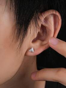 1 par de pendientes de botón para hombre con diseño minimalista de triángulo de circonita, accesorio geométrico de diamante minimalista para hombre, adecuado para uso diario, vacaciones, cumpleaños, regalo de aniversario para amigos - Multicolor - Ver 4
