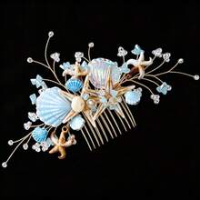 1PC Exquisite Ocean Hair Comb, Handmade Woven Starfish & Shell Hair Stick Comb, Beach Vacation Side Hair Accessory,Haircomb - Multicolor - View 4
