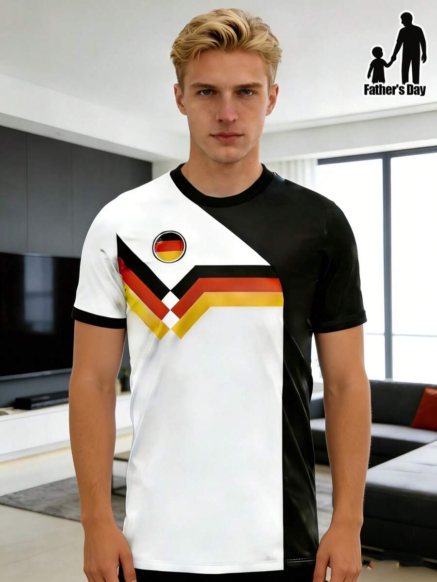 Men's Crew Neck Short Sleeve Casual German Football T-Shirt - Multicolor - View 1