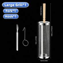 Stainless Steel Rotating Grill Basket - Removable Wooden Handle Grill Cage, Perfect For Vegetables And Meats, Essential For Outdoor Camping And Holiday Trips - A - View 10
