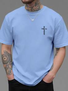 Gospel Of John 3:16, New Men's Crew Neck T-Shirt With Cross Print On Both Sides, Casual, Sporty, Modern And Loose Style, Short Sleeve T-Shirt For Students - 黑色 - 查看 11