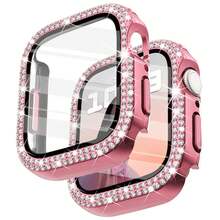 Casing Pelindung Berkilau dengan Pelindung Layar, Casing Pelindung Berlian Imitasi Penuh Kompatibel dengan Apple Watch 38mm 40mm 41mm 42mm 44mm 45mm 46mm, Cocok untuk Apple Watch SE Seri 11/10/9/8/7/6/5/4/3/2/1, Merah Muda Mawar - mawar merah muda - View 1