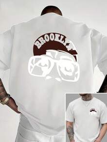 Brooklyn, Nueva York, nueva camiseta de cuello redondo para hombre con estampado a doble cara, estilo casual, deportivo, moderno y holgado, de manga corta para estudiantes y adolescentes. - Negro - Ver 8