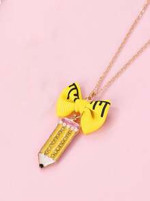 1pc Creative Pencil Ruler Bow Pendant Necklace, Fashionable & Delicate Teen Pendant Necklace, Back To School Gift, Friend Gift - Style 14 - View 2