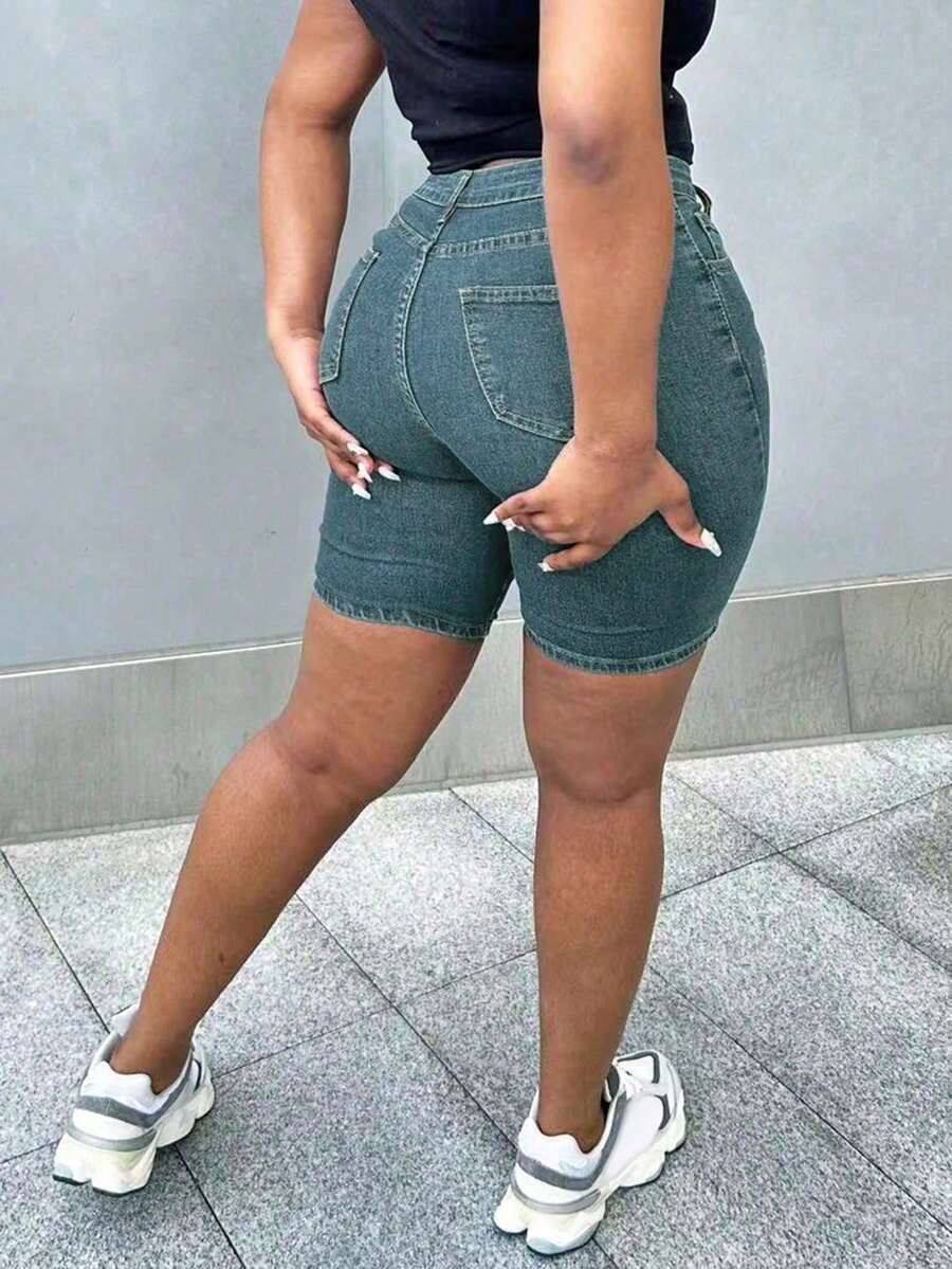 Shorts vaqueros elásticos y ajustados con decoración de bigotes de gato, para mujer, estilo casual de verano.Acentúa las curvas y es adecuado para vacaciones, playa, conciertos, festivales, - Azul marino - Ver 1