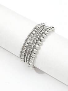 5pcs Personalized Versatile CCB Geometric Round Beaded Anklet, Simple Fashion Anklet Jewelry For Women - Silver - View 5