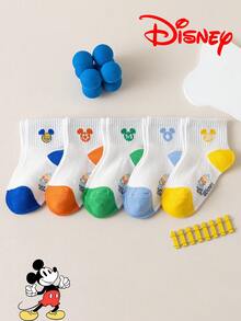 Disney 10/5/1 入迪士尼可愛米奇兒童白色中筒襪，米奇耳朵彩色3D圖案，夏季涼爽透氣卡通趣味襪，舒適透氣時尚兒童襪，絕佳禮物，透氣吸濕，休閒，多功能，時尚卡通圖案中筒襪，適合學生，歐美尺寸兒童，禮物與日常使用。米奇與他的朋友白色兒童襪 - 彩色 - 查看 15