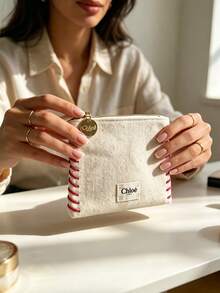 Chloé Fine Sewing Craft Fabric Makeup Pouch Luxury Plain Design For Party Daily Outfit CHLOE-GIFT-13 - Champagne - View 4