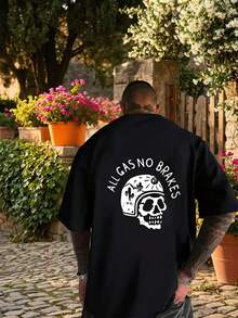 Camiseta de talla para hombre, diseño estampado a doble cara, transpirable y que absorbe la humedad, lavable aáquina y fácil de cuidar, cuello redondo informal, manga corta para tod - Negro - Ver 2