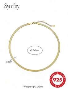 SYMFNY 1pc 925 Sterling Silver Minimalist 3mm Flat Snake Chain Necklace, Jewelry Gift Suitable For Men And Women For Daily Wear - Yellow Gold - View 4