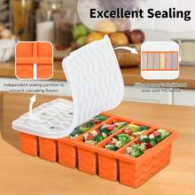 2-Pack Silicone Freezer Trays With Lid, 2 Large 2-Cup(500ml) & 6 Small 1/2-Cup(125ml) Soup Freezer Container Molds, Cube Tray Meal Prep & Freezing Soup, Stews, Sauces, Oven & Dishwasher- - 橘子(6+2) - 查看 6