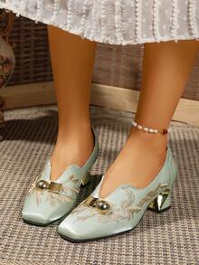 2026 Women's New Plus Size High Heel Sandals, Sexy Buckle Pure Metal All Season Preppy College Pure Metal Bow - Green - View 4