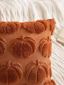 1pc Autumn Pillowcase, Autumn Decor, Autumn Rust Color Pumpkin Throw Pillow Cover, Decorative Pumpkin Pillowcase, Soft Faux Fur Wool Sofa Cushion Cover, Suitable For Chair, Sofa, Living Room, Home Decor, Outdoor, Bedroom Decor, Halloween Gift - Brown - View 4